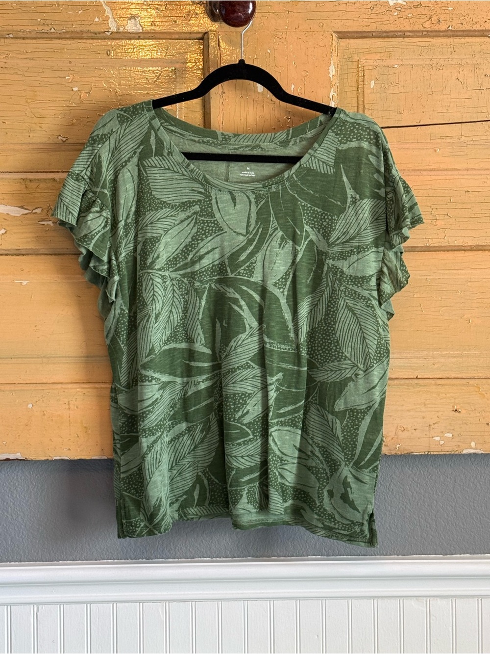 Pilcro Olive Green Leaf-Print Short Sleeve Tee